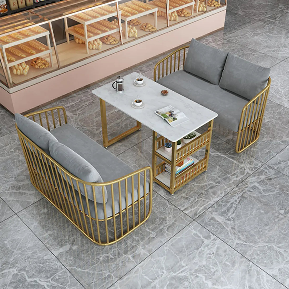 Grey Fade Resistant Fabric Metal Frame Loveseat Set Image - 3
