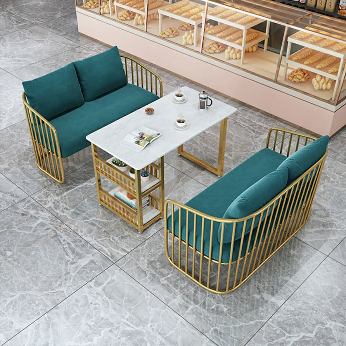 Grey Fade Resistant Fabric Metal Frame Loveseat Set Image - 6