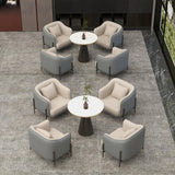 Grey Faux Leather Metal Frame Chair with Coffee Table Image - 1