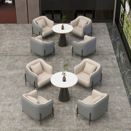 Grey Faux Leather Metal Frame Chair with Coffee Table Image - 1