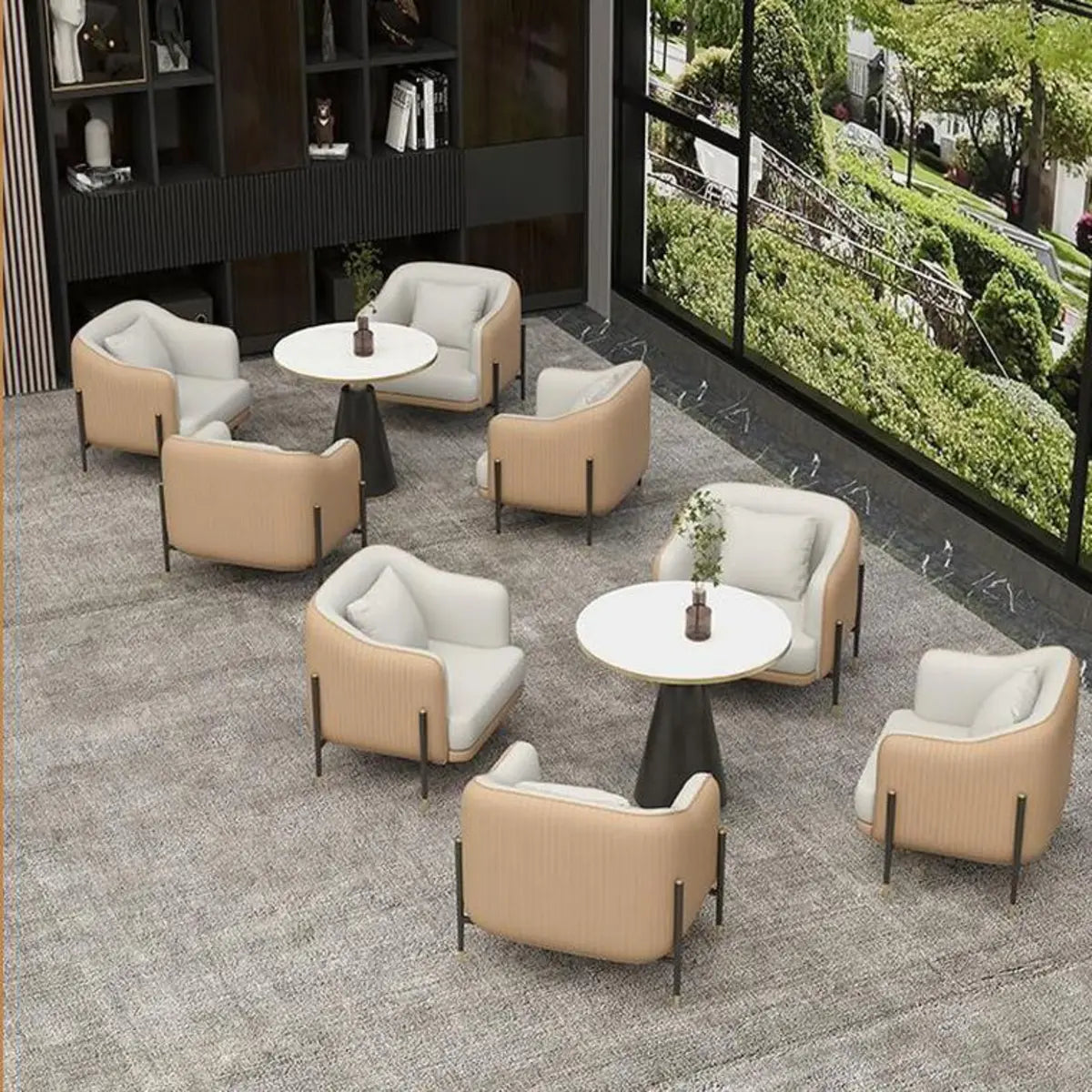 Grey Faux Leather Metal Frame Chair with Coffee Table Image - 12