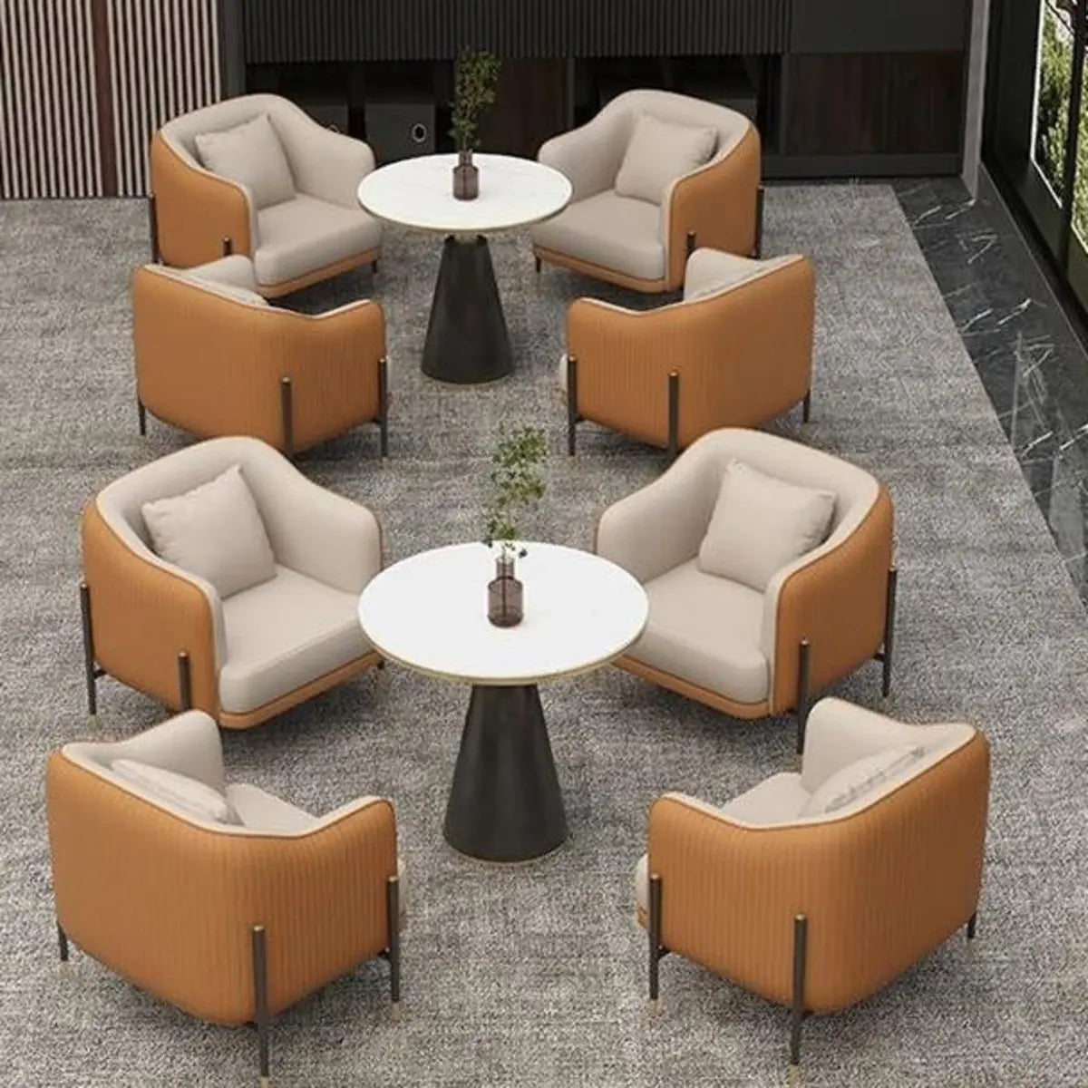 Grey Faux Leather Metal Frame Chair with Coffee Table Image - 14