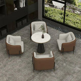 Grey Faux Leather Metal Frame Chair with Coffee Table Image - 2