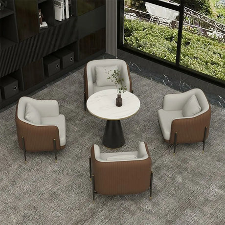 Grey Faux Leather Metal Frame Chair with Coffee Table Image - 2