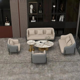 Grey Faux Leather Metal Frame Chair with Coffee Table Image - 20