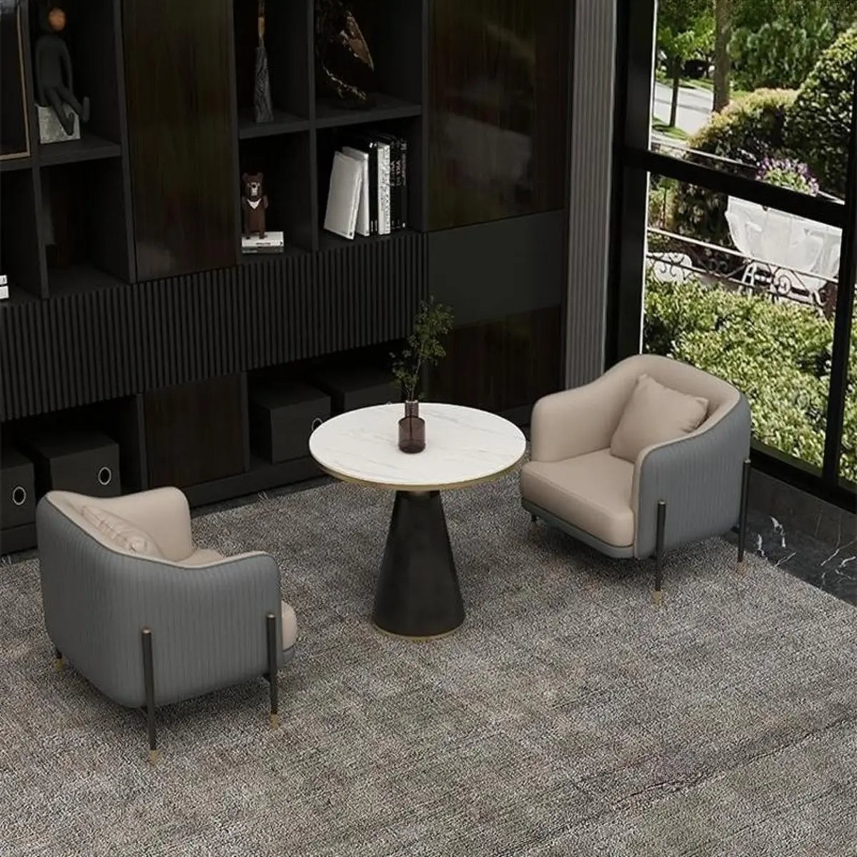 Grey Faux Leather Metal Frame Chair with Coffee Table Image - 22