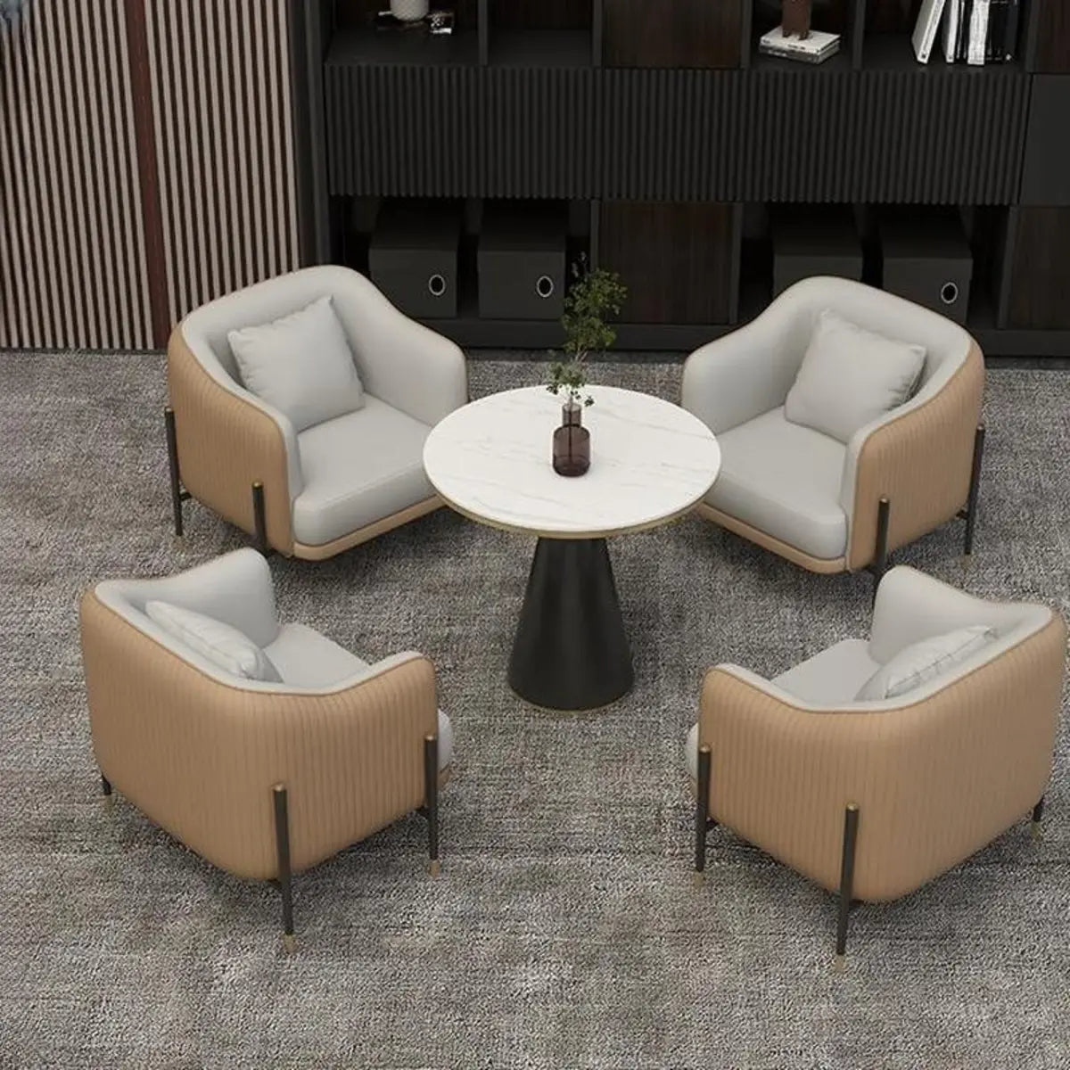 Grey Faux Leather Metal Frame Chair with Coffee Table Image - 24