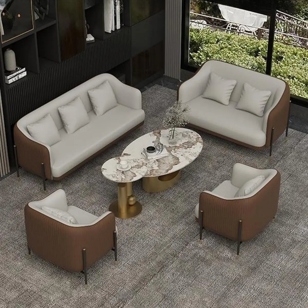 Grey Faux Leather Metal Frame Chair with Coffee Table Image - 25