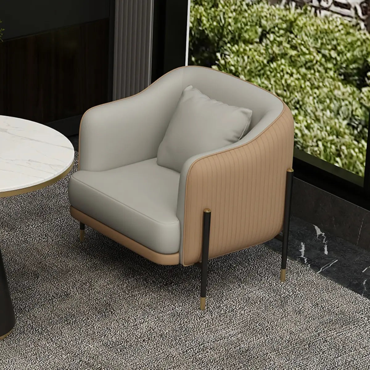 Grey Faux Leather Metal Frame Chair with Coffee Table Image - 26