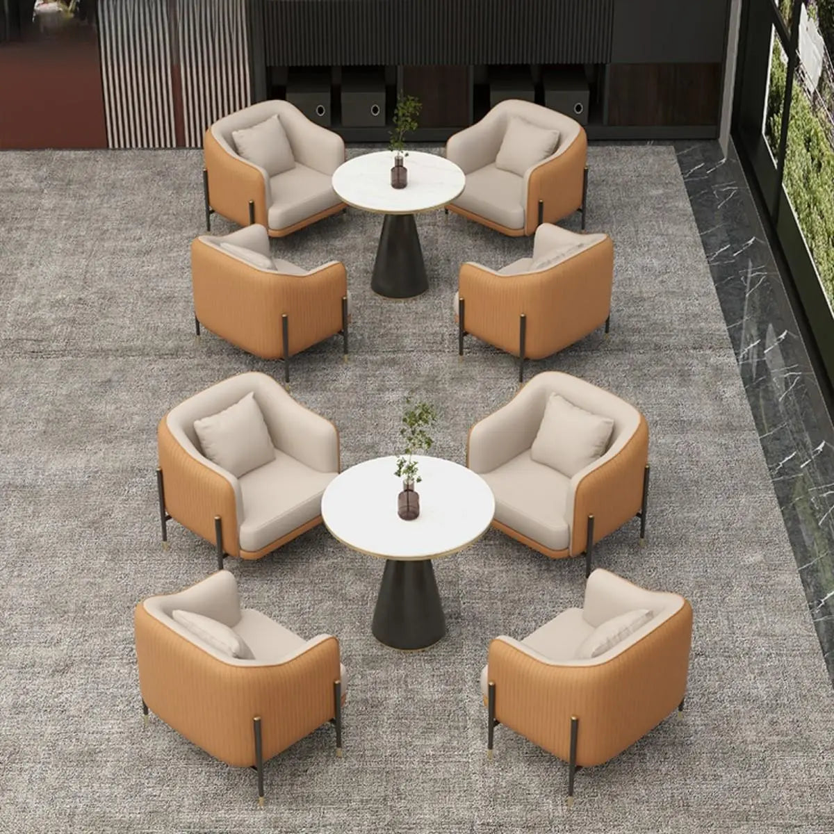 Grey Faux Leather Metal Frame Chair with Coffee Table Image - 3