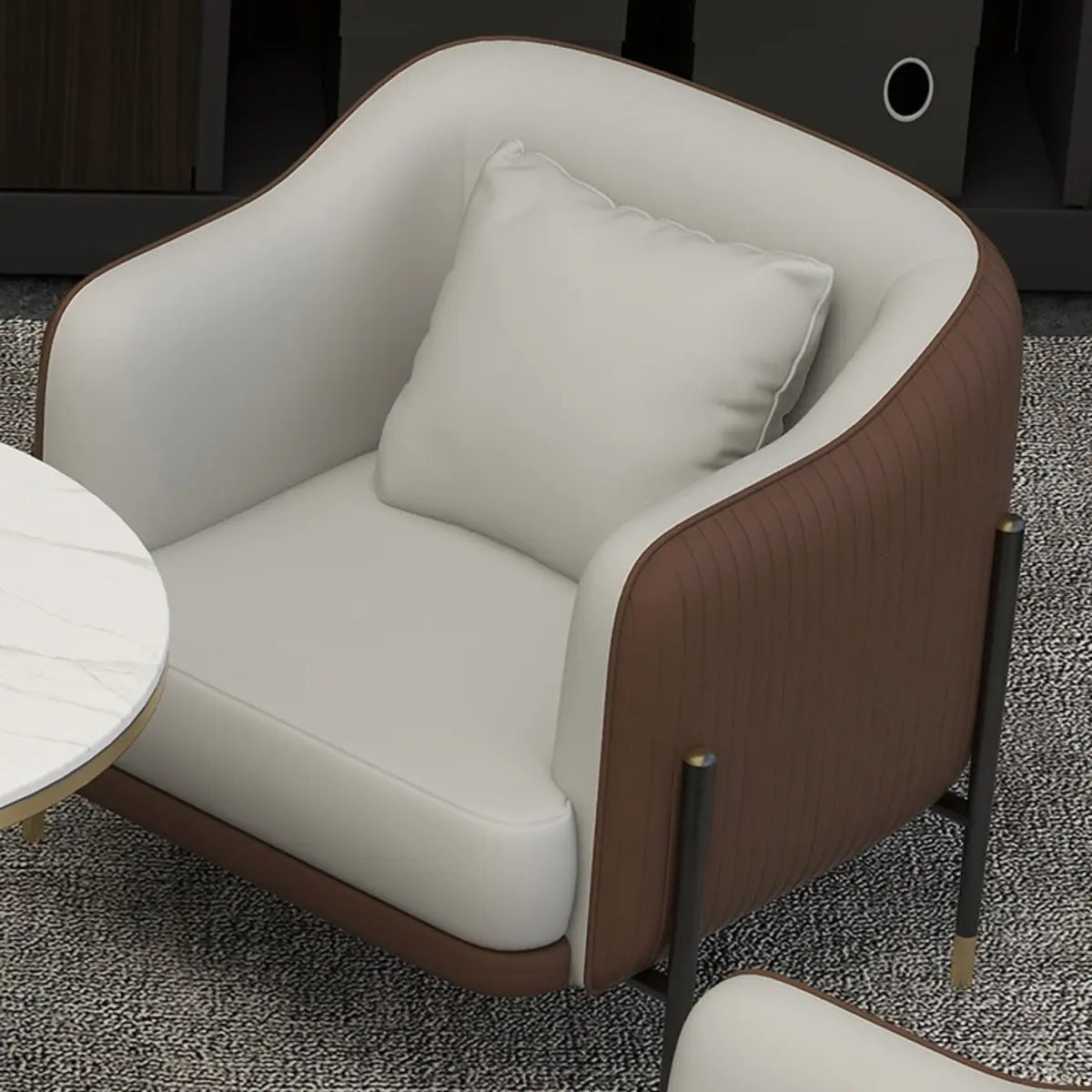 Grey Faux Leather Metal Frame Chair with Coffee Table Image - 30
