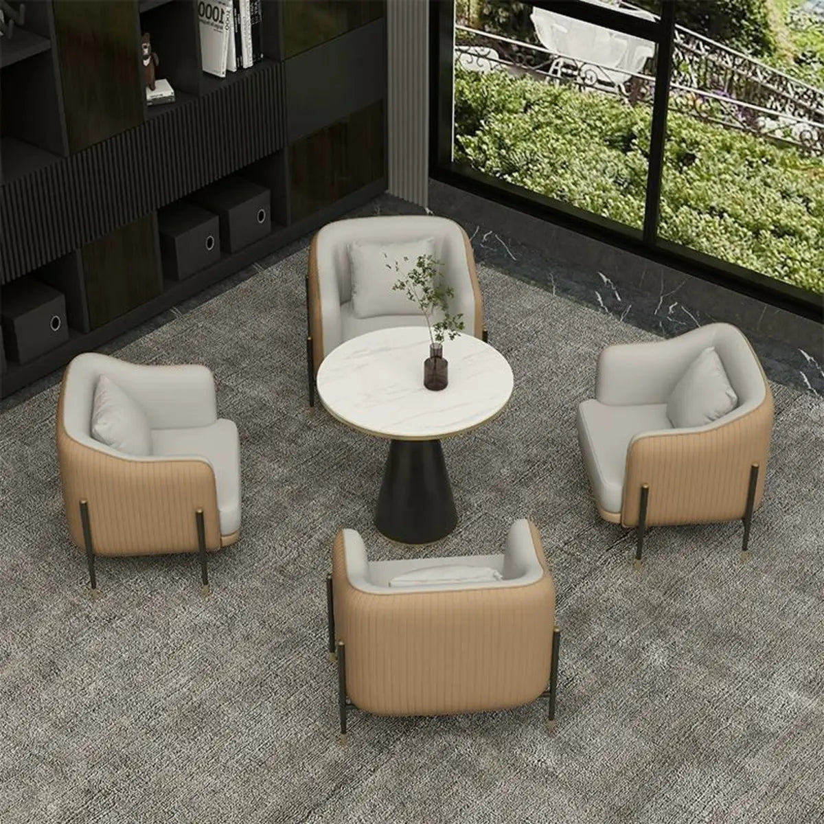 Grey Faux Leather Metal Frame Chair with Coffee Table Image - 5