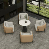 Grey Faux Leather Metal Frame Chair with Coffee Table Image - 5