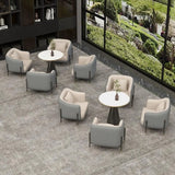 Grey Faux Leather Metal Frame Chair with Coffee Table Image - 6