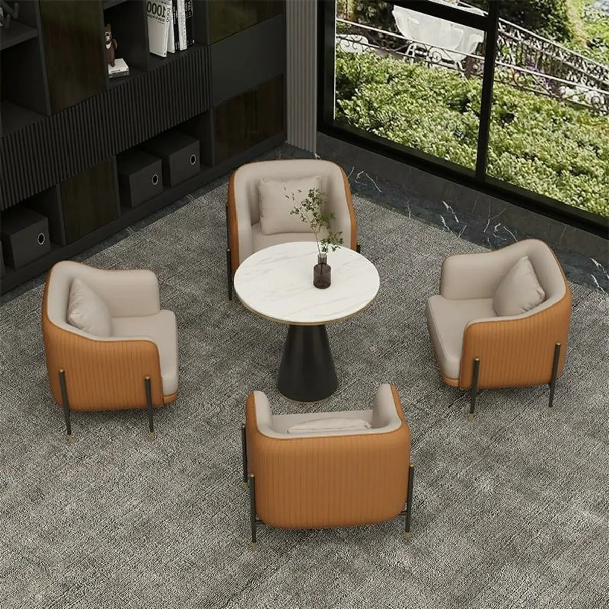 Grey Faux Leather Metal Frame Chair with Coffee Table Image - 7