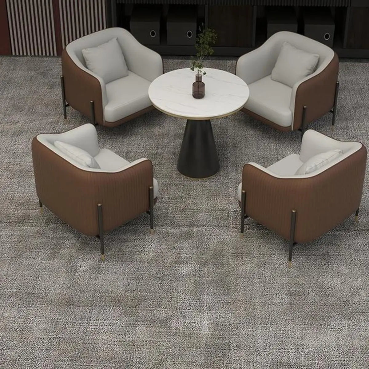 Grey Faux Leather Metal Frame Chair with Coffee Table Image - 8