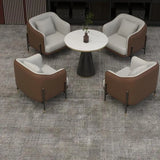 Grey Faux Leather Metal Frame Chair with Coffee Table Image - 8