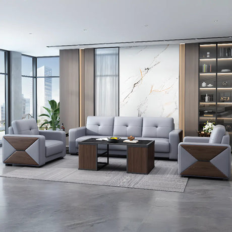 Grey Faux Leather Office Reception Sofa with Gliders Image - 1