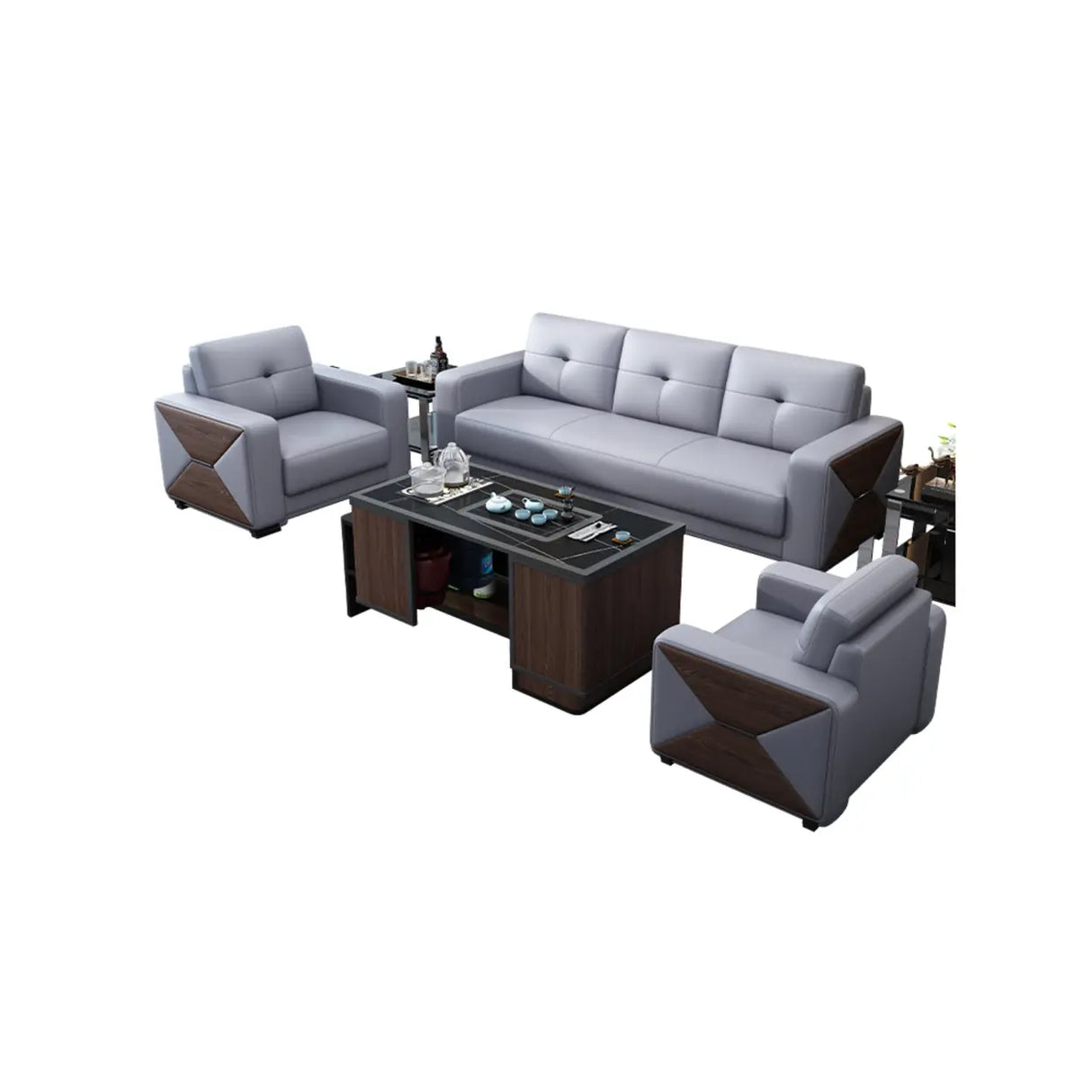 Grey Faux Leather Office Reception Sofa with Gliders Image - 10