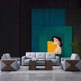 Grey Faux Leather Office Reception Sofa with Gliders Image - 3