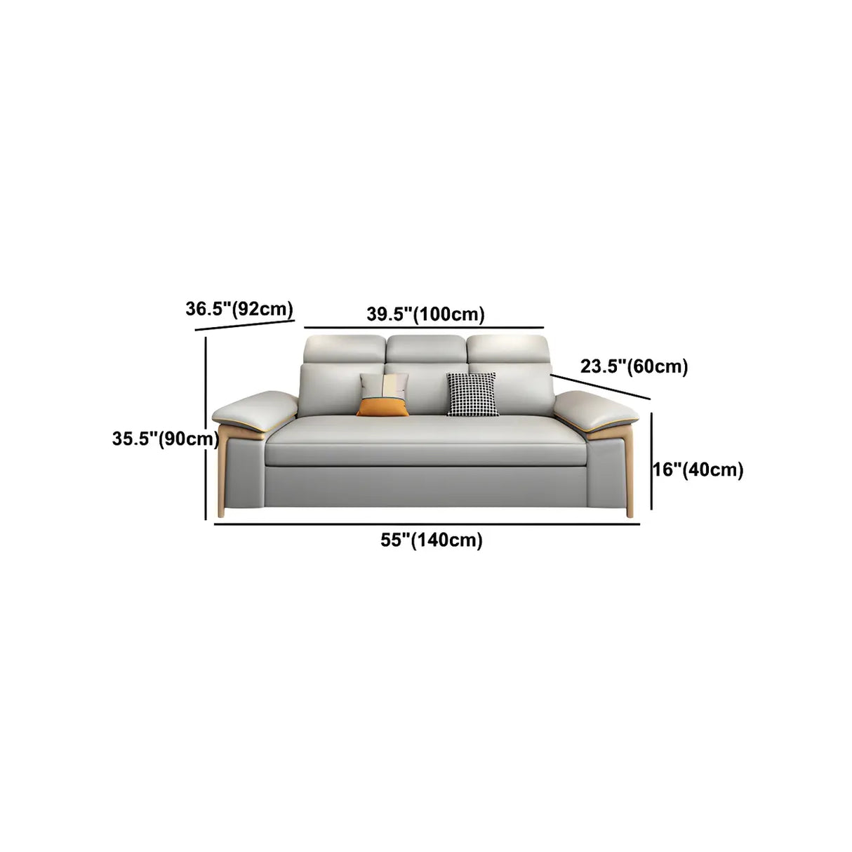 Grey Faux Leather Pillow Top Arm Storage Sofa Bed 