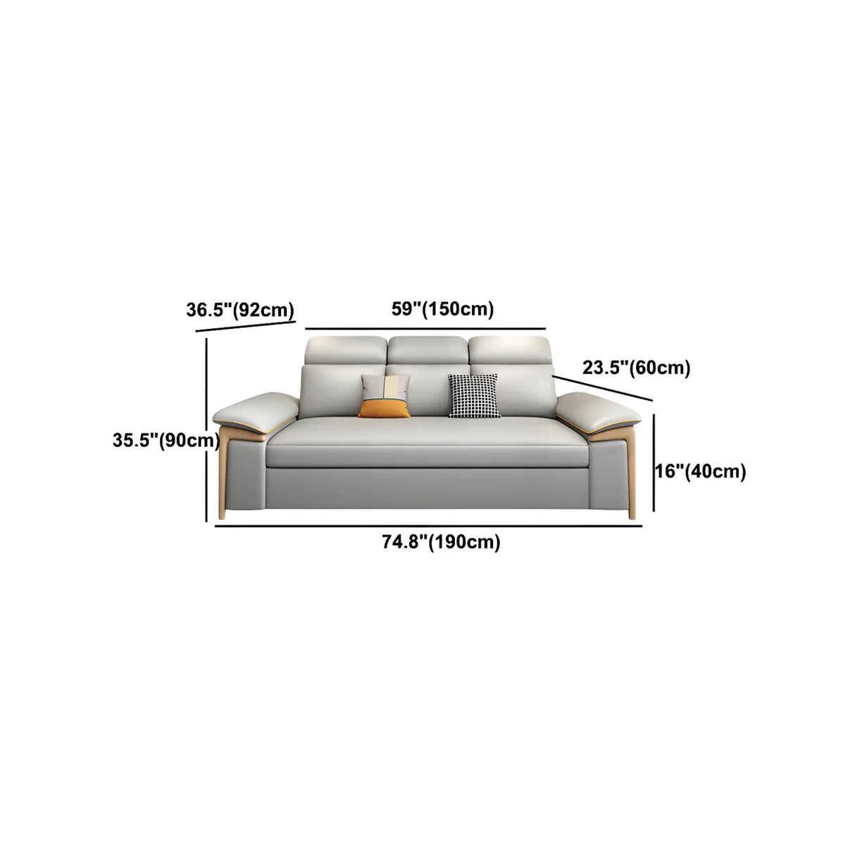 Grey Faux Leather Pillow Top Arm Storage Sofa Bed Image - 13