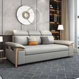 Grey Faux Leather Pillow Top Arm Storage Sofa Bed Image - 1