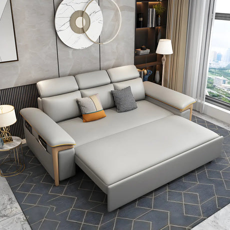 Grey Faux Leather Pillow Top Arm Storage Sofa Bed Image - 2