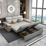 Grey Faux Leather Pillow Top Arm Storage Sofa Bed Image - 3