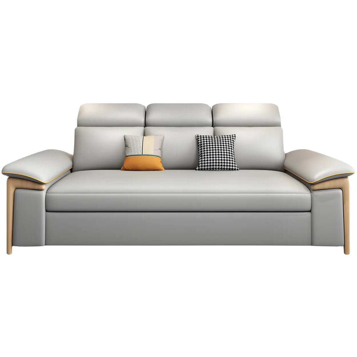 Grey Faux Leather Pillow Top Arm Storage Sofa Bed Image - 5