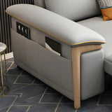 Grey Faux Leather Pillow Top Arm Storage Sofa Bed Image - 8