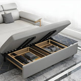 Grey Faux Leather Pillow Top Arm Storage Sofa Bed Image - 9