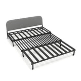 Grey Faux Leather Sewn Pillow Back Storage Sofa Bed Image - 10