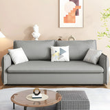 Grey Faux Leather Sewn Pillow Back Storage Sofa Bed Image - 3