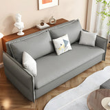 Grey Faux Leather Sewn Pillow Back Storage Sofa Bed Image - 4