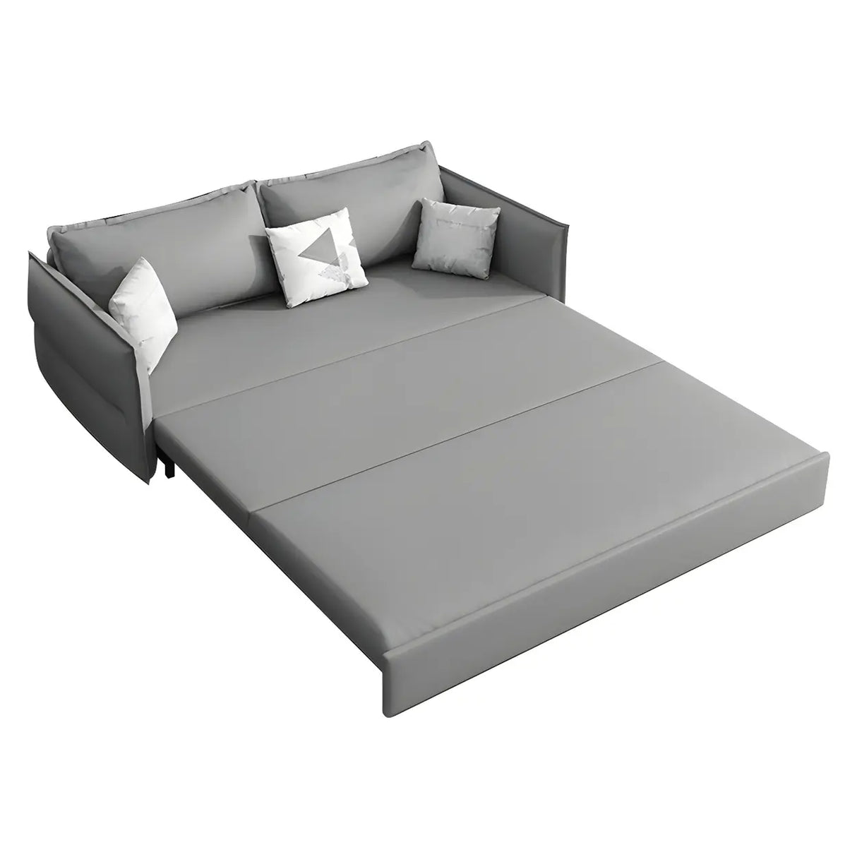 Grey Faux Leather Sewn Pillow Back Storage Sofa Bed Image - 5