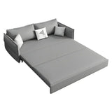 Grey Faux Leather Sewn Pillow Back Storage Sofa Bed Image - 5