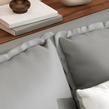 Grey Faux Leather Sewn Pillow Back Storage Sofa Bed Image - 7