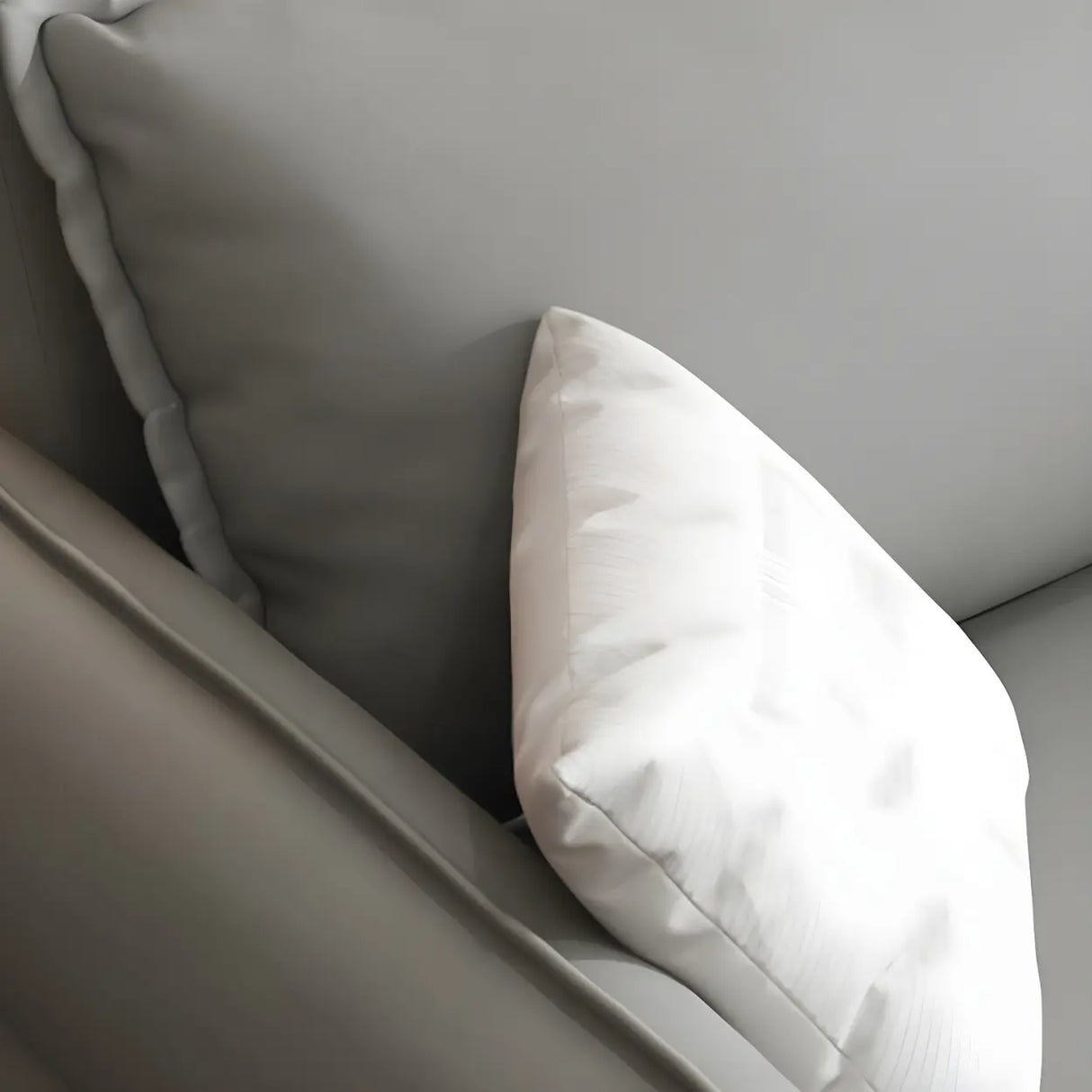 Grey Faux Leather Sewn Pillow Back Storage Sofa Bed Image - 8