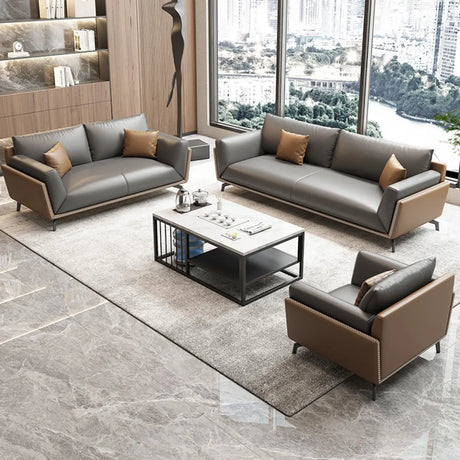 Grey Faux Leather Upholstered Back Reception Sofa Set Image - 1