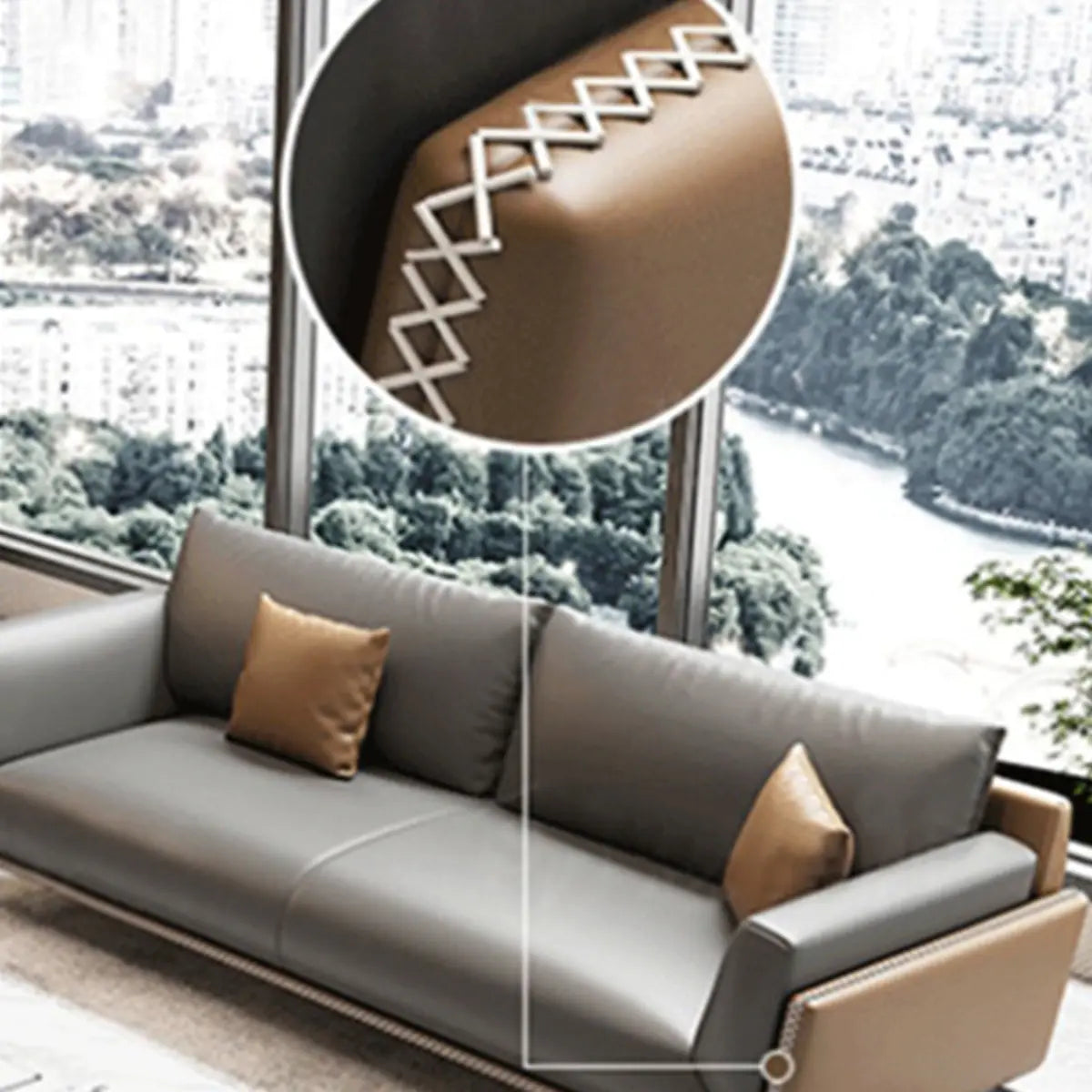 Grey Faux Leather Upholstered Back Reception Sofa Set Image - 11
