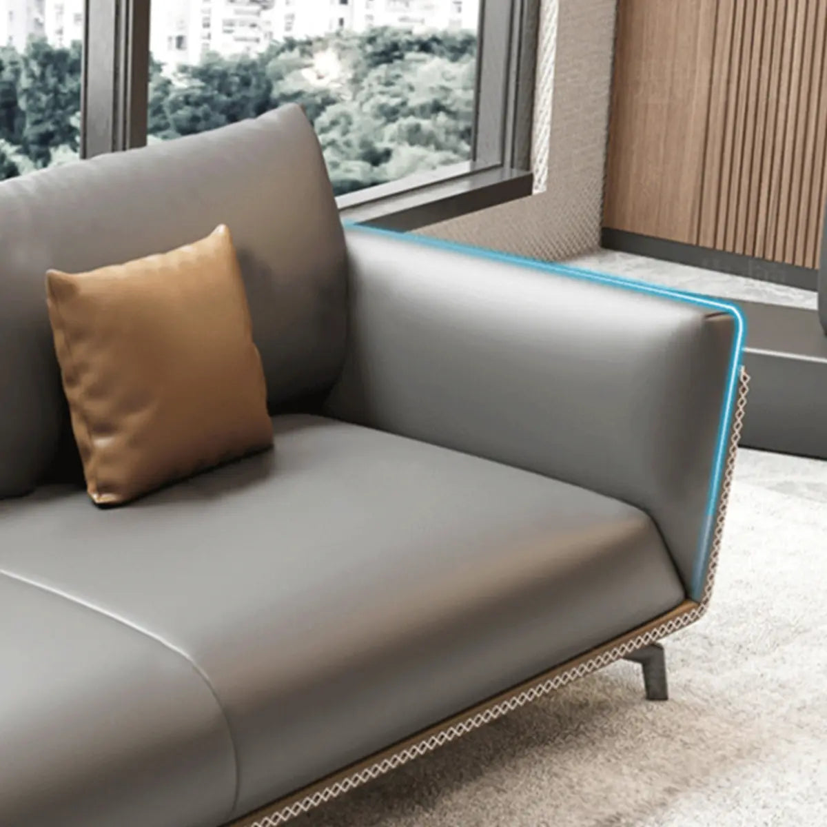 Grey Faux Leather Upholstered Back Reception Sofa Set Image - 12