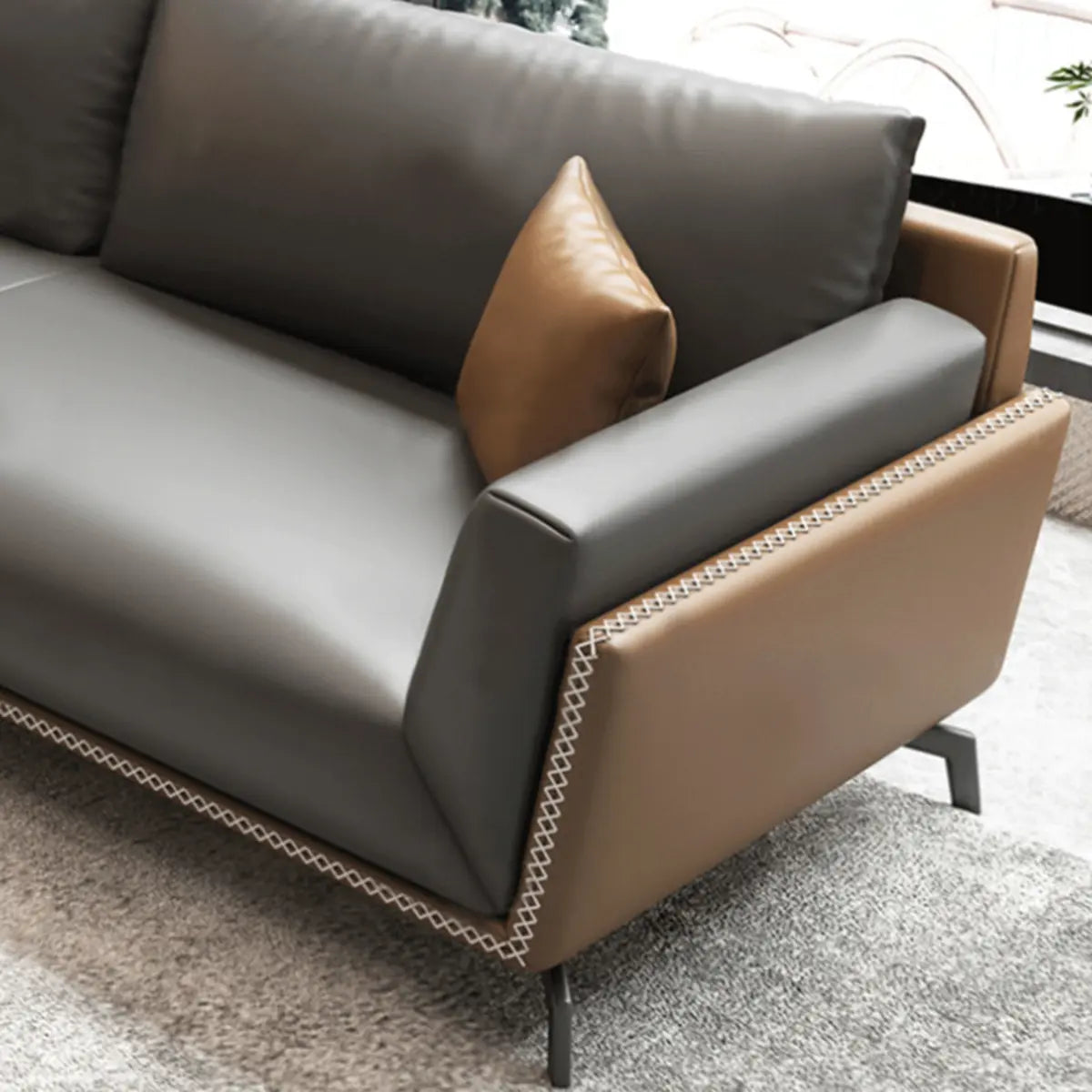 Grey Faux Leather Upholstered Back Reception Sofa Set Image - 13