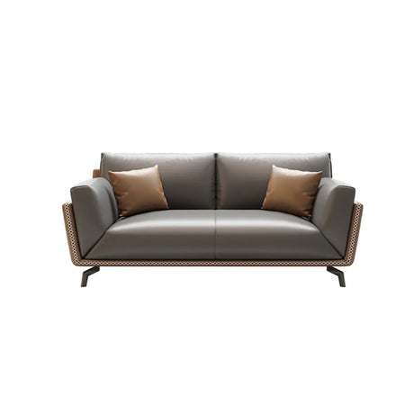 Grey Faux Leather Upholstered Back Reception Sofa Set Image - 2