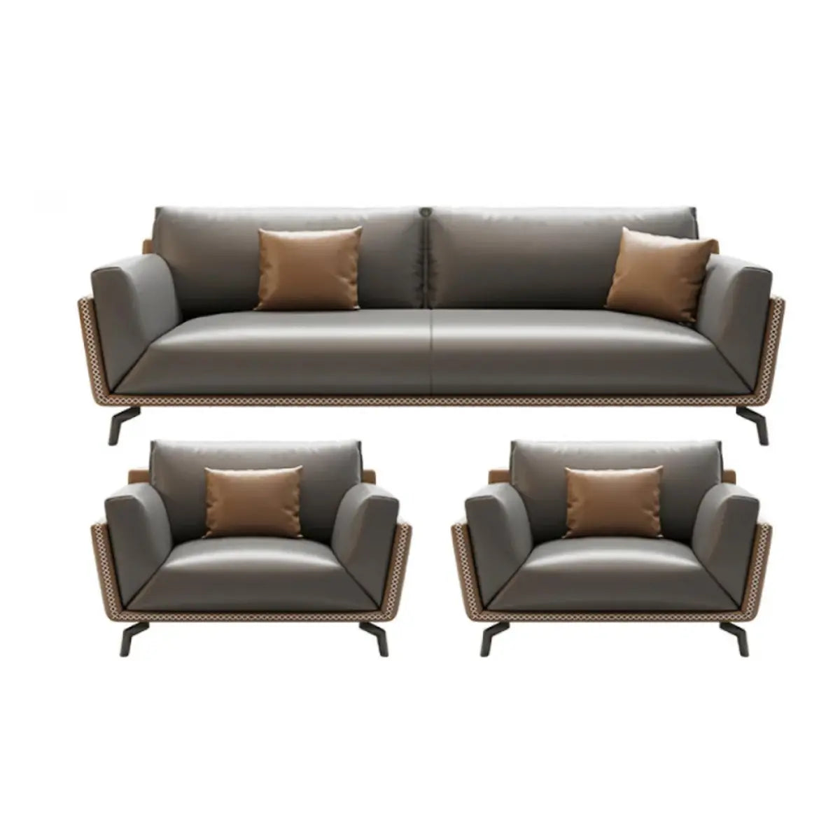 Grey Faux Leather Upholstered Back Reception Sofa Set Image - 7