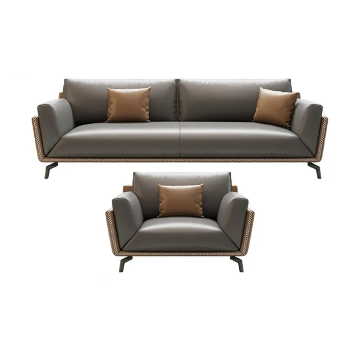 Grey Faux Leather Upholstered Back Reception Sofa Set Image - 9