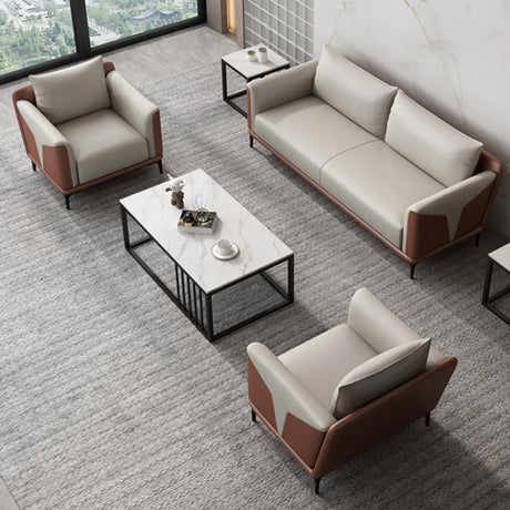 Grey Faux Leather Upholstered Back Sofa Seating Group Image - 1