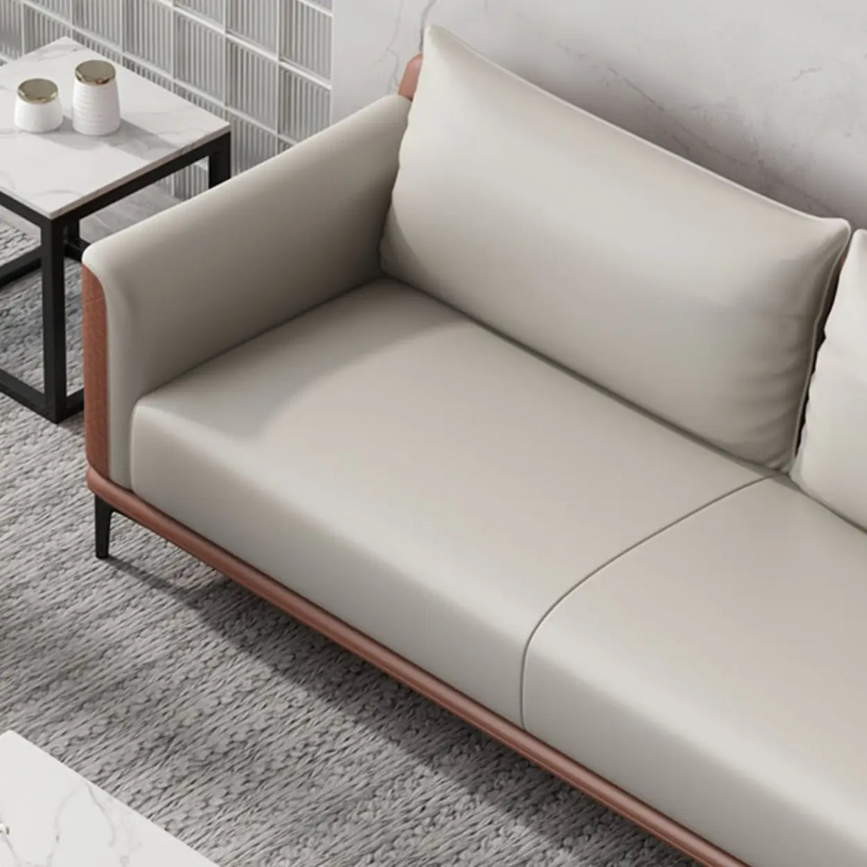 Grey Faux Leather Upholstered Back Sofa Seating Group Image - 15