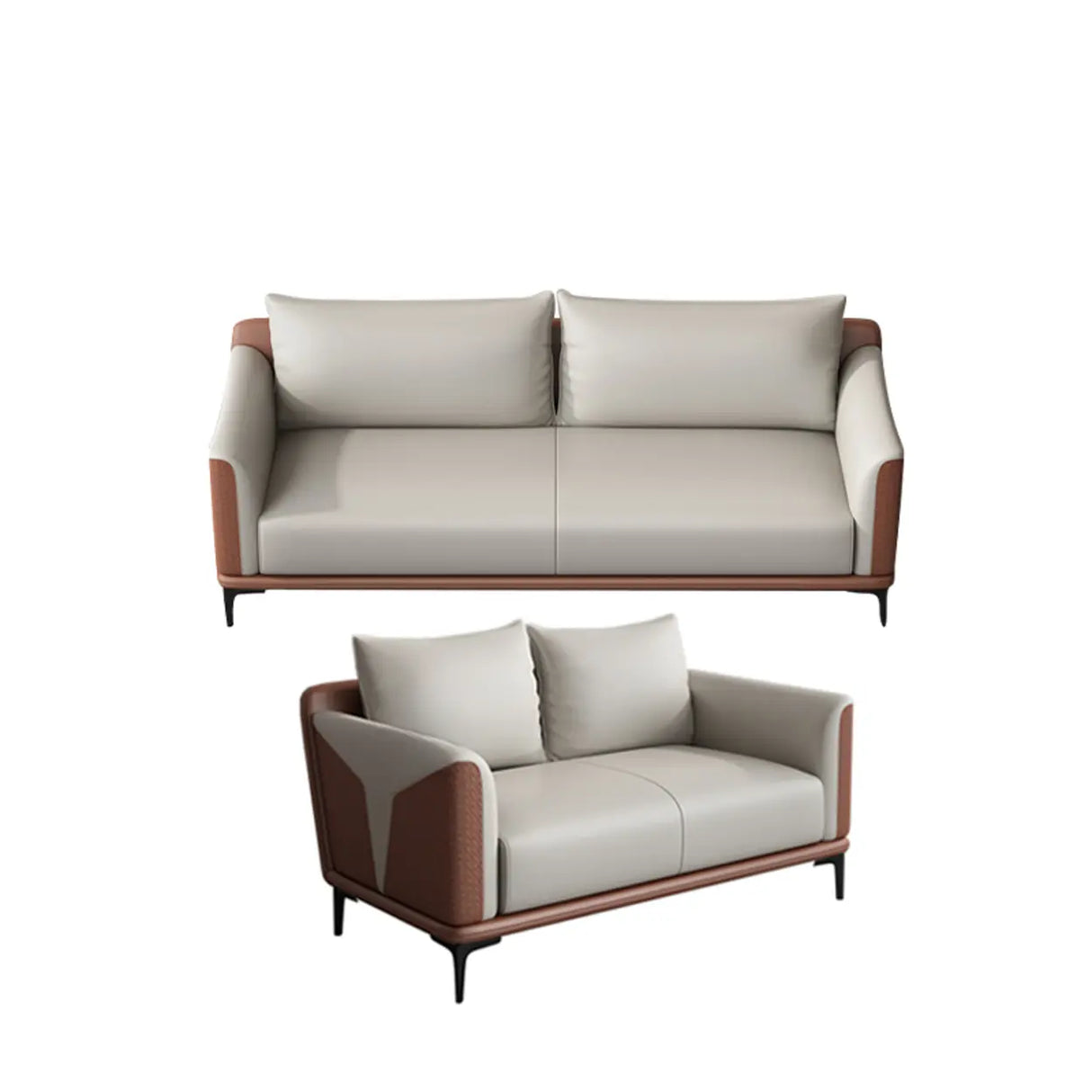 Grey Faux Leather Upholstered Back Sofa Seating Group Image - 16