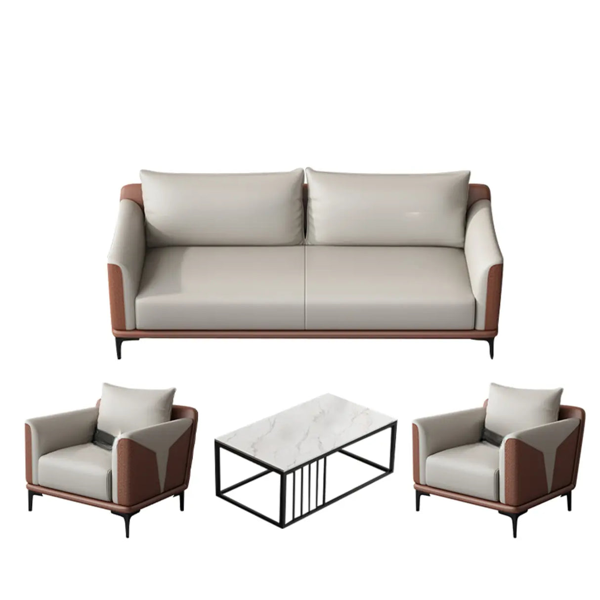 Grey Faux Leather Upholstered Back Sofa Seating Group Image - 17
